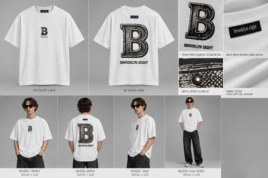 Crew-neck T-shirt with distressed B emblem and BROOKLYN HEIGHT text