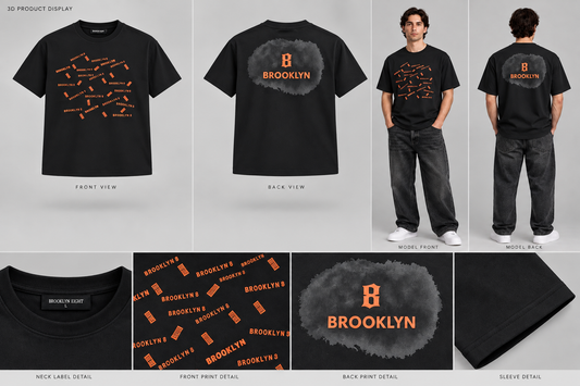 Black T-shirt with orange Brooklyn graphic print