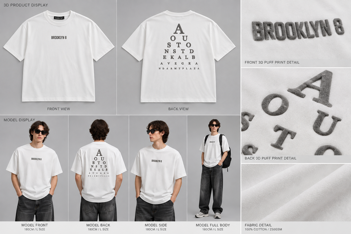 White T-shirt with BROOKLYN front print and SO back design