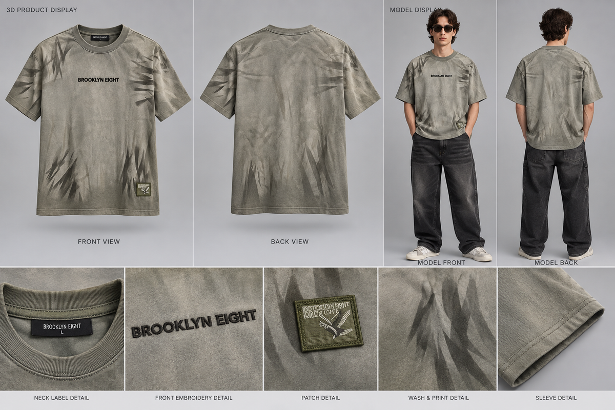 Distressed washed graphic T-shirt with crew neck and patch detail